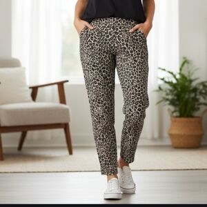 Charter Club Lexington Tan Black Leopard Print Straight Leg Pants NWT Size 8